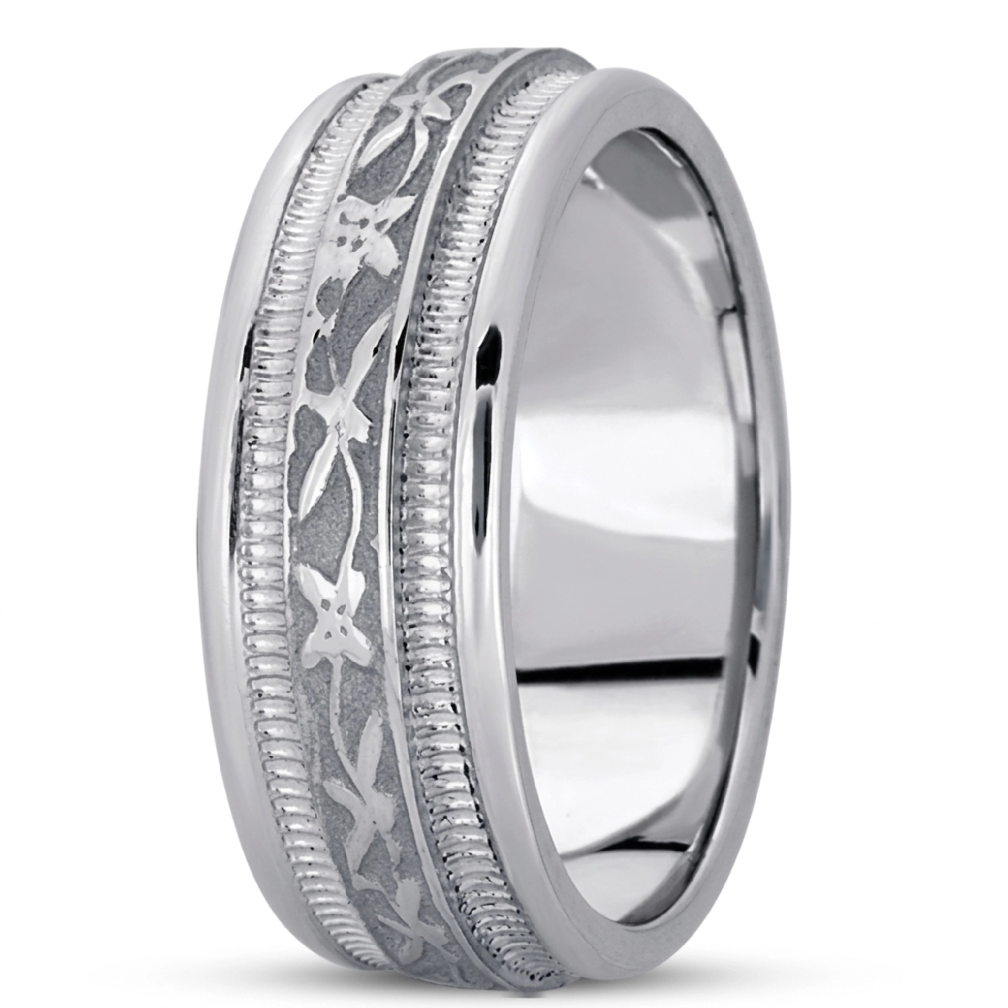 10K white gold 8mm. high polish hand-made-antique-wedding-band - alternate view 2