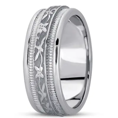 10K white gold 8mm. high polish hand-made-antique-wedding-band - alternate view 2 thumbnail