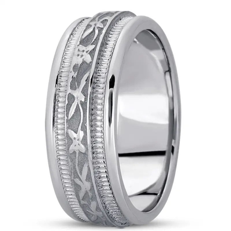platinum 8mm. high polish hand-made-antique-wedding-band - main view