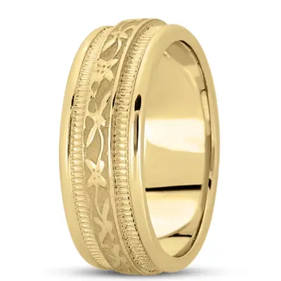 10K yellow gold 8mm. high polish hand-made-antique-wedding-band - alternate view 4 thumbnail