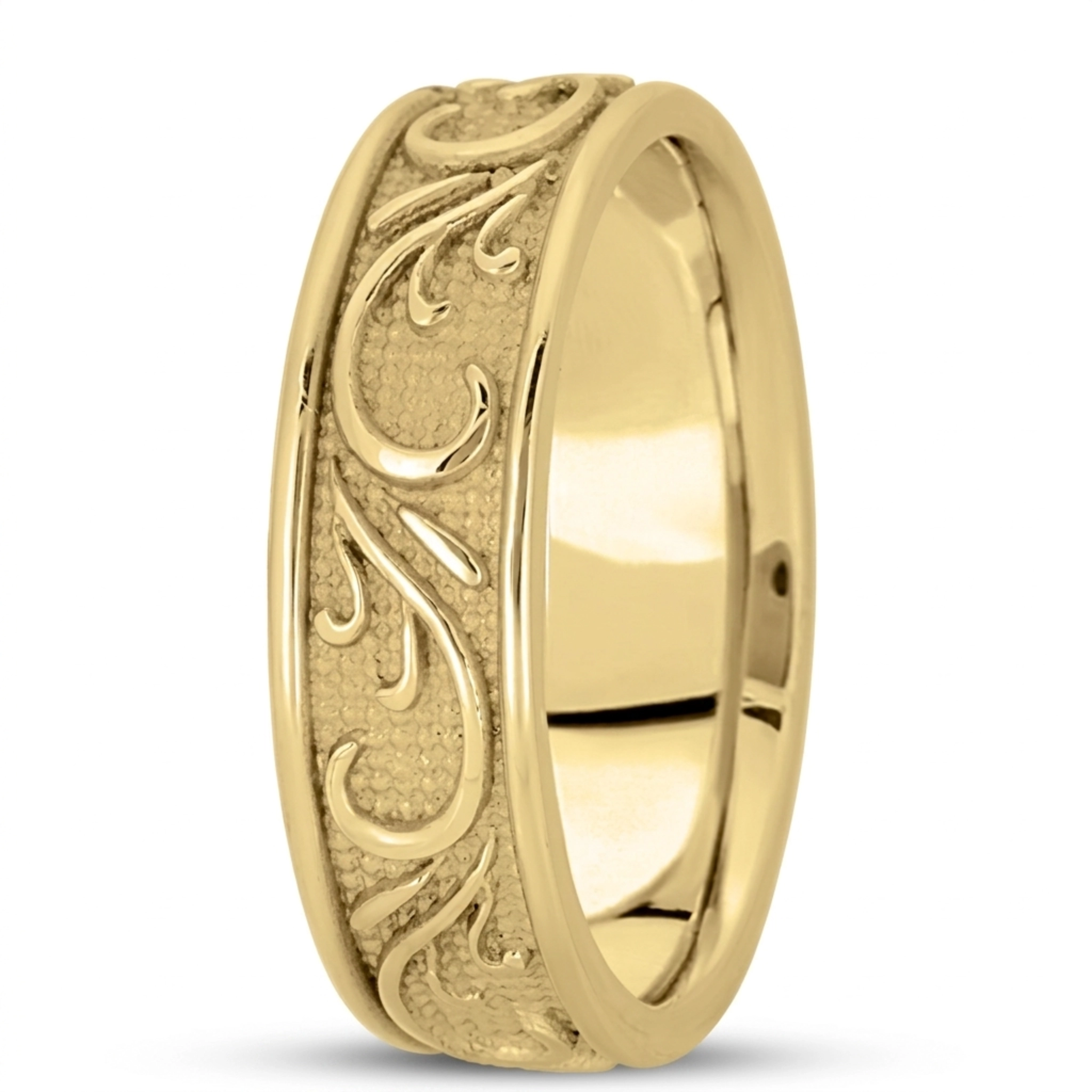 10K yellow gold 7mm. sand blast hand-made-antique-wedding-band - main view