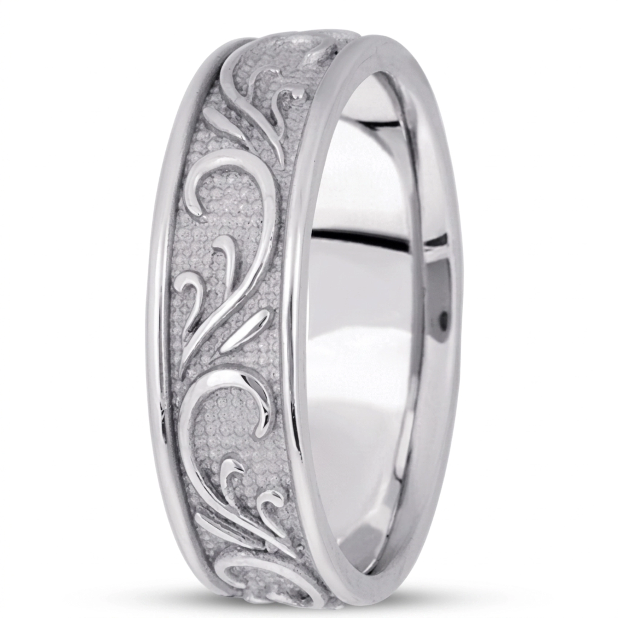 10K white gold 7mm. sand blast hand-made-antique-wedding-band - alternate view 2