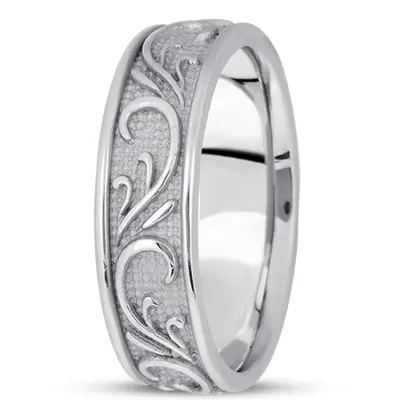 10K white gold 7mm. sand blast hand-made-antique-wedding-band - alternate view 2 thumbnail