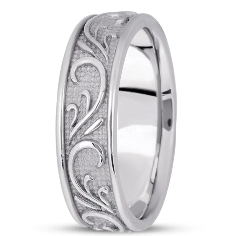 10K white gold 7mm. sand blast hand-made-antique-wedding-band - alternate view 2