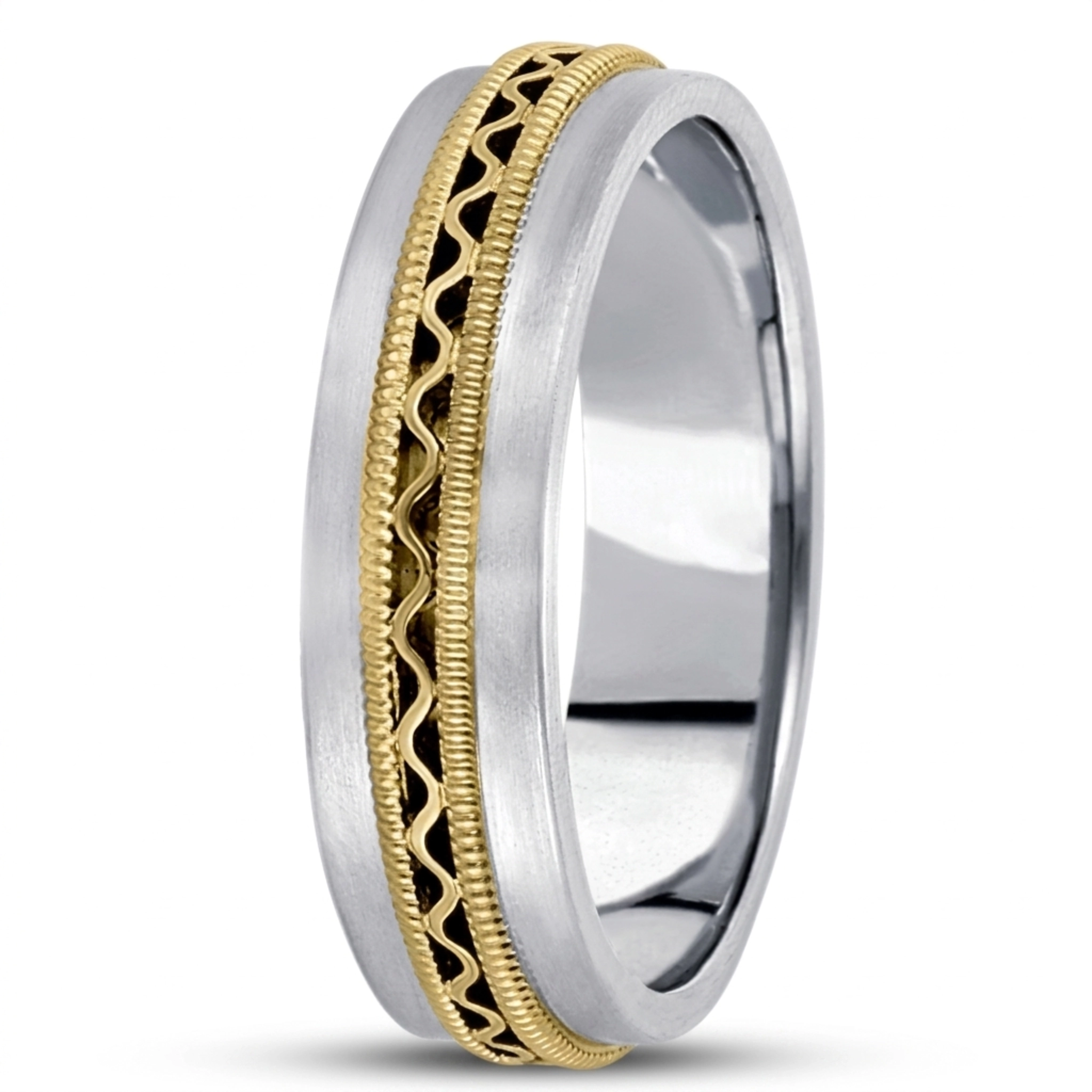 18K white-yellow-white gold 6mm. satin hand-made-contemporary-wedding-band - main view