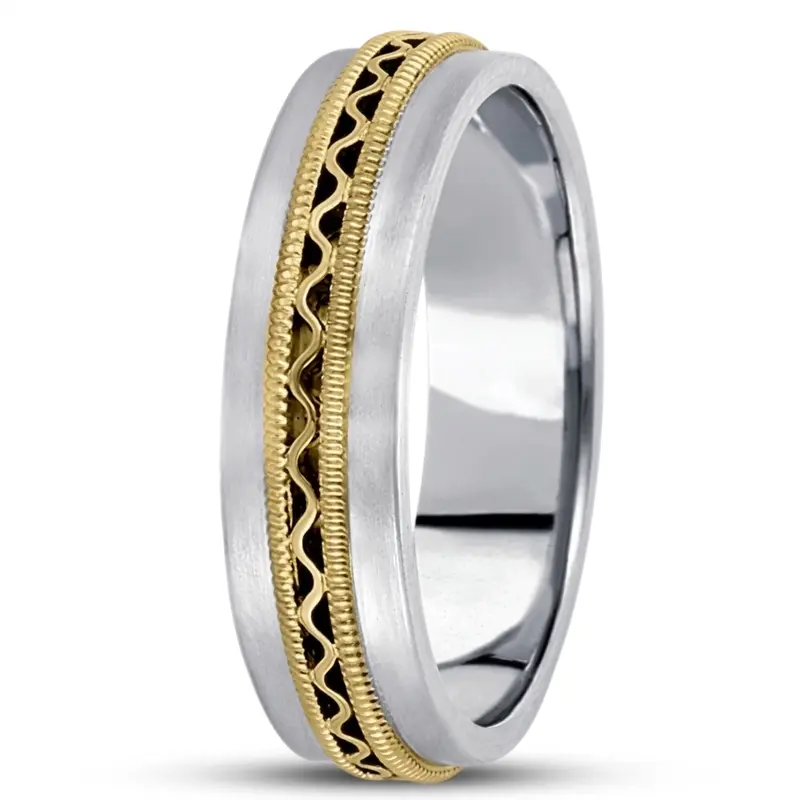 10K white-yellow-white gold 6mm. satin hand-made-contemporary-wedding-band - main view