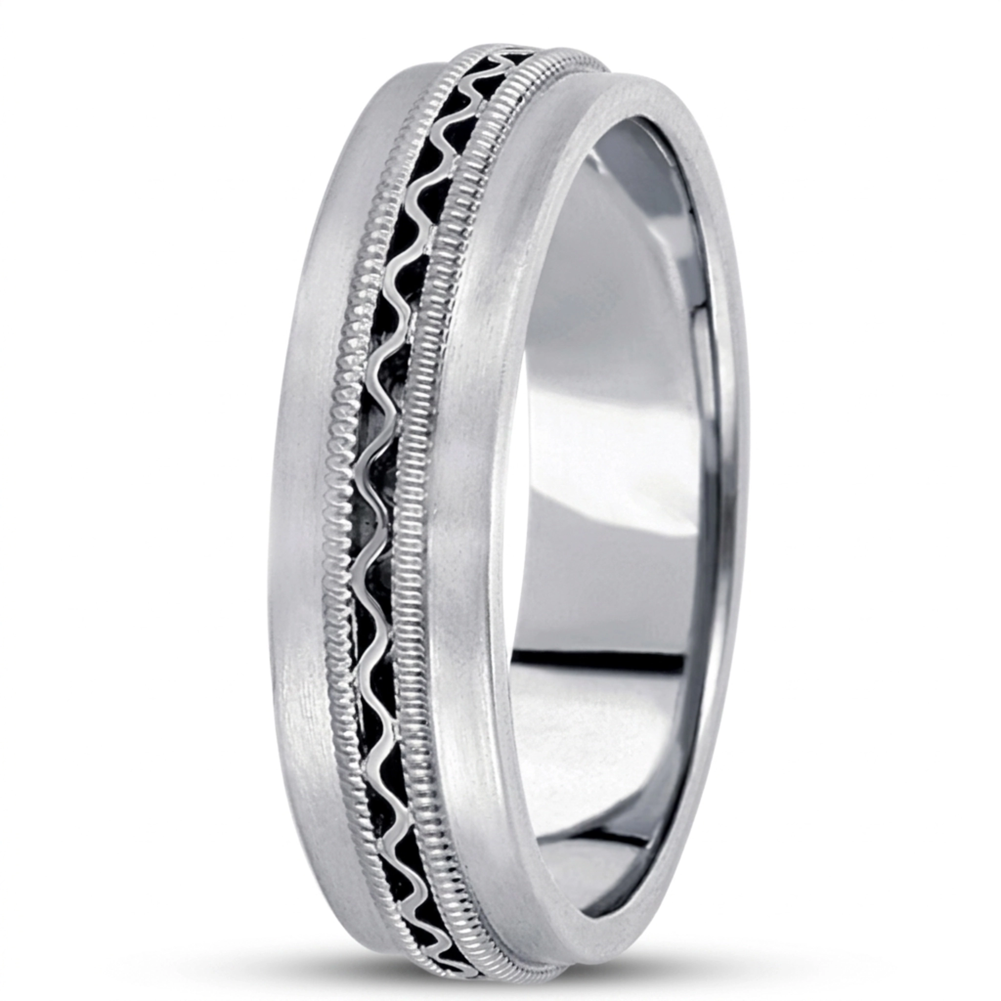18K white gold 6mm. satin hand-made-contemporary-wedding-band - alternate view 2