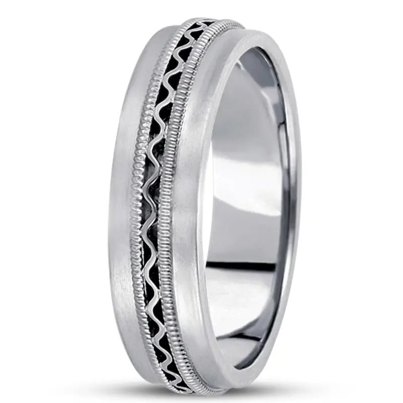 10K white gold 6mm. satin hand-made-contemporary-wedding-band - alternate view 2