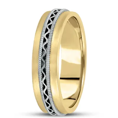 18K yellow-white-yellow gold 6mm. satin hand-made-contemporary-wedding-band - alternate view 4 thumbnail
