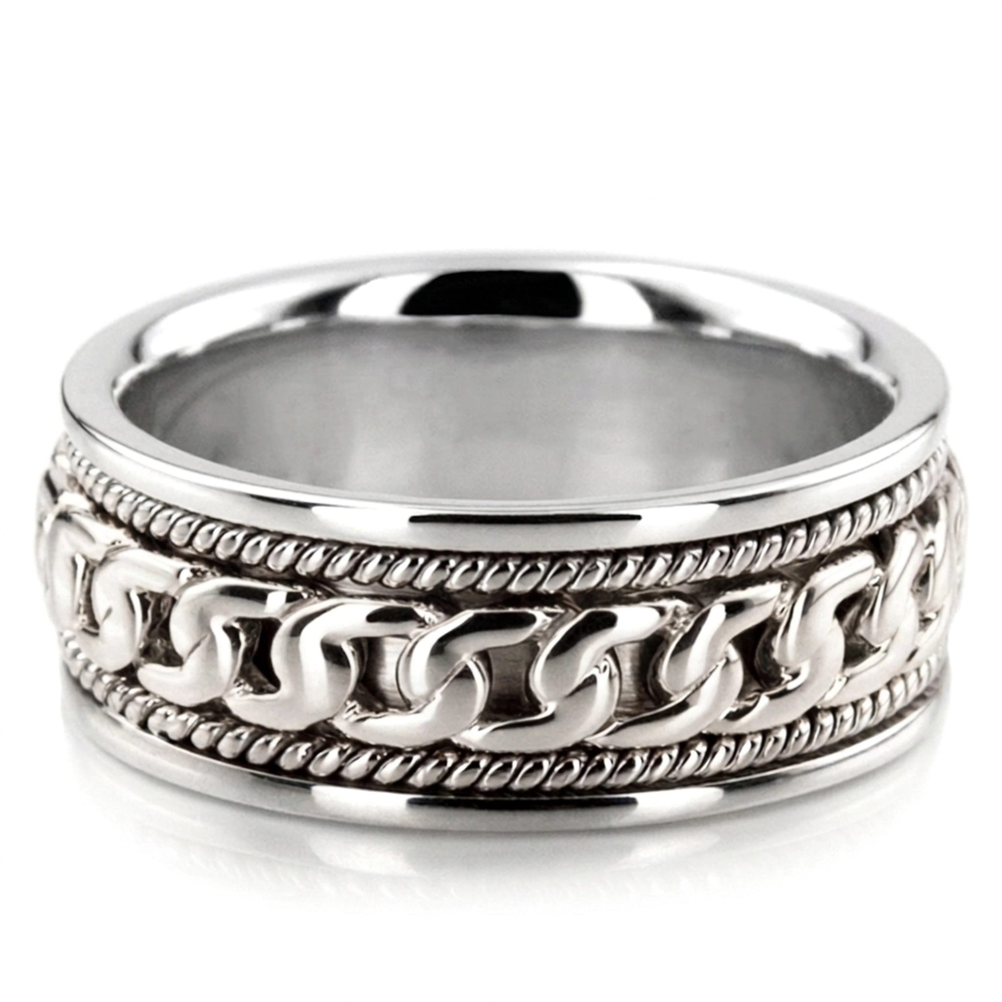 10K white gold 7.5mm. high polish hand-made-hand-woven-wedding-band - alternate view 2