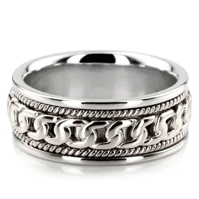 10K white gold 7.5mm. high polish hand-made-hand-woven-wedding-band - alternate view 2 thumbnail
