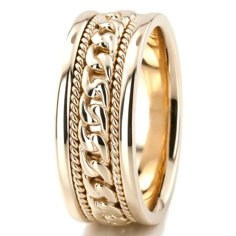 14K yellow gold 9.5mm. high polish hand-made-hand-woven-wedding-band - alternate view 5