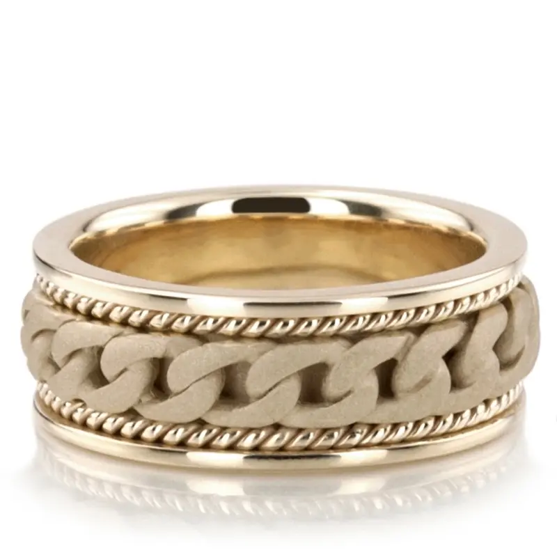 14K yellow gold 7.5mm. sand blast hand-made-hand-woven-wedding-band - alternate view 4