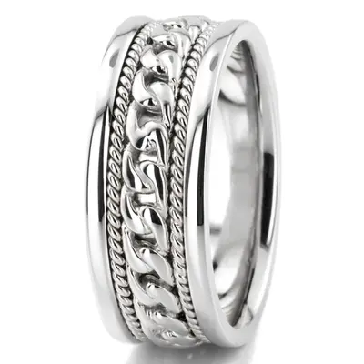 10K white gold 9.5mm. high polish hand-made-hand-woven-wedding-band - alternate view 3 thumbnail