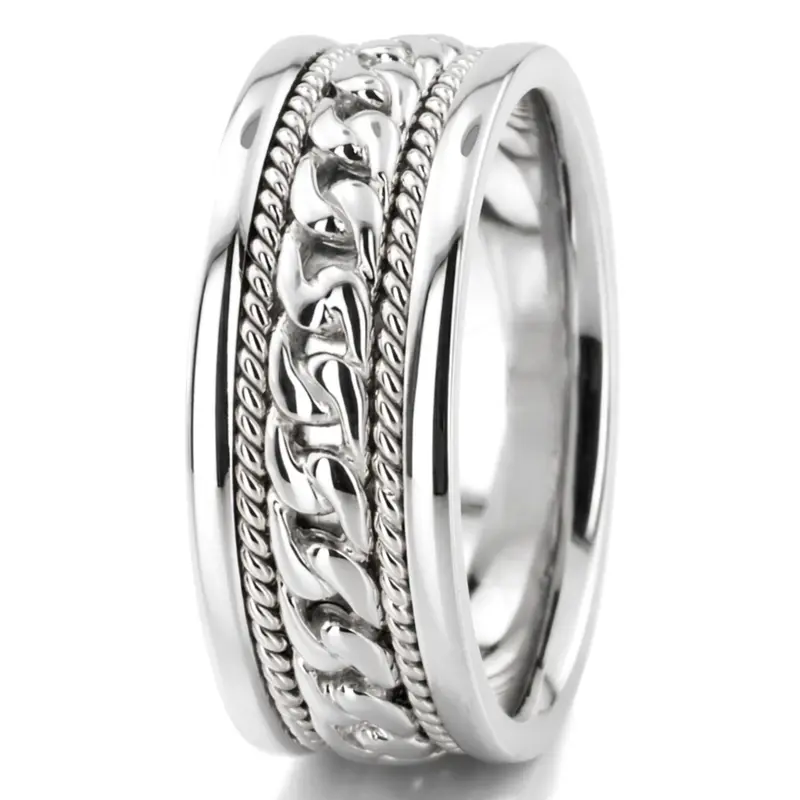 14K white gold 9.5mm. high polish hand-made-hand-woven-wedding-band - alternate view 3