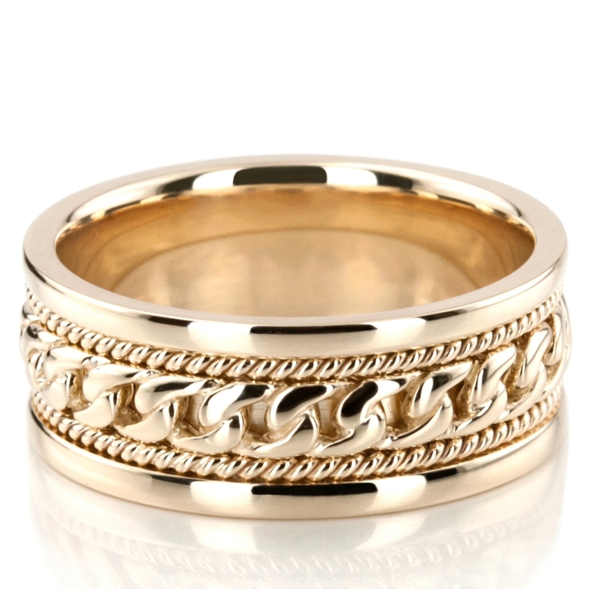 10K yellow gold 9.5mm. high polish hand-made-hand-woven-wedding-band - alternate view 6