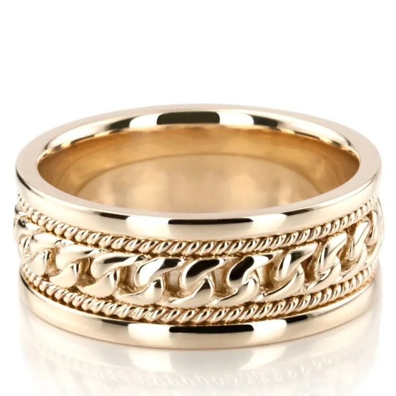 14K yellow gold 9.5mm. high polish hand-made-hand-woven-wedding-band - alternate view 6