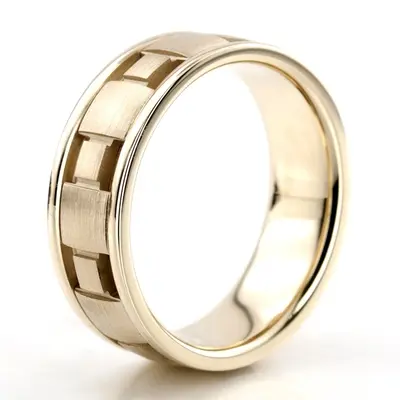 14K yellow gold 7.5mm. high polish square-design-wedding-band - alternate view 6 thumbnail