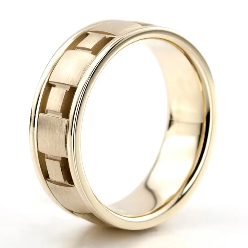 10K yellow gold 7.5mm. high polish square-design-wedding-band - alternate view 6