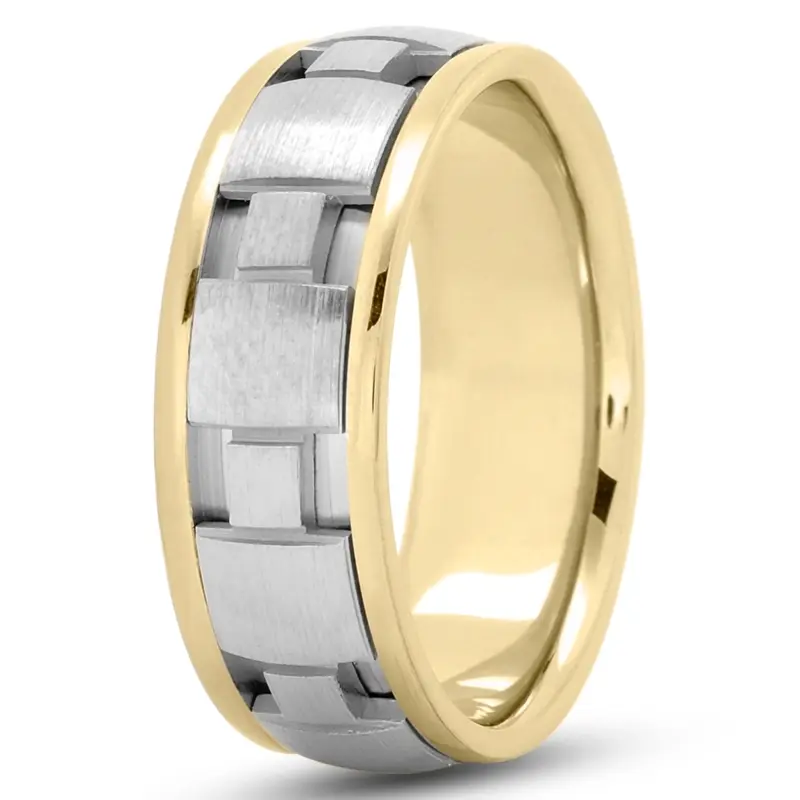 10K yellow-white-yellow gold 7.5mm. satin square-design-wedding-band - alternate view 5