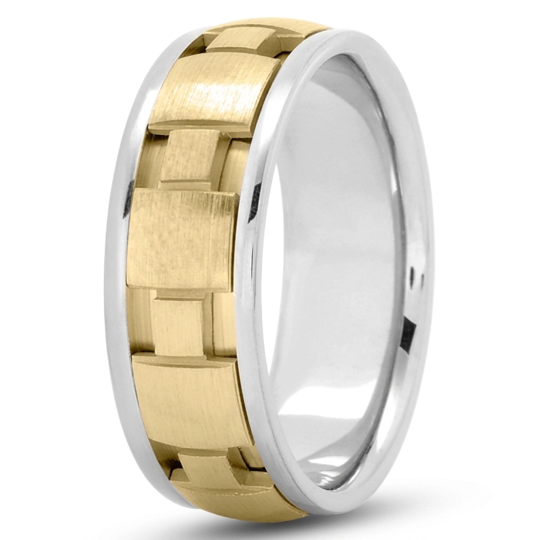 14K white-yellow-white gold 7.5mm. satin square-design-wedding-band - alternate view 3