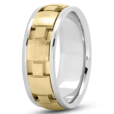 14K white-yellow-white gold 7.5mm. satin square-design-wedding-band - alternate view 3 thumbnail