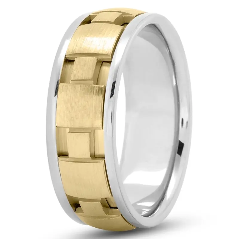10K white-yellow-white gold 7.5mm. satin square-design-wedding-band - alternate view 3