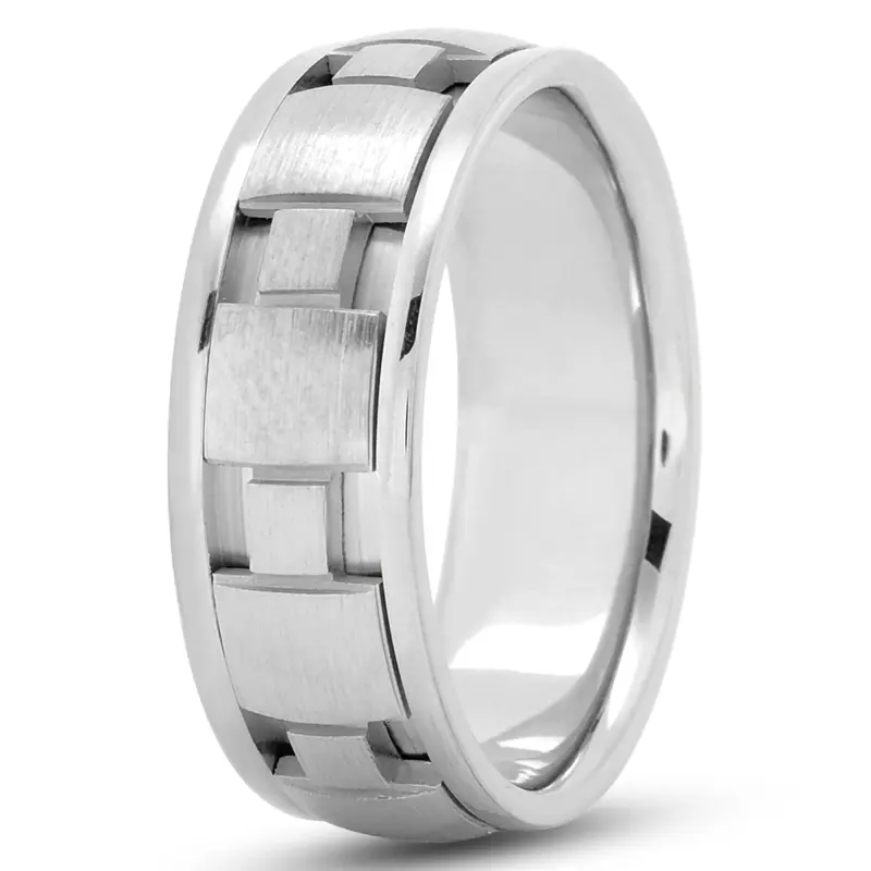 10K white gold 7.5mm. satin square-design-wedding-band - alternate view 4