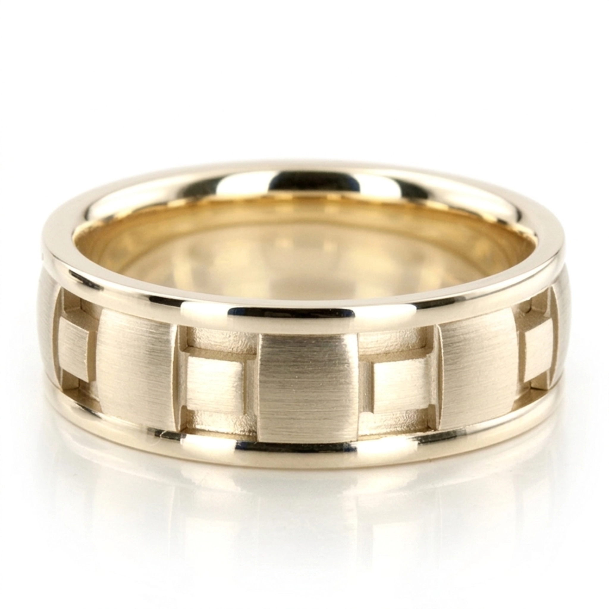 14K yellow gold 7.5mm. high polish square-design-wedding-band - alternate view 2