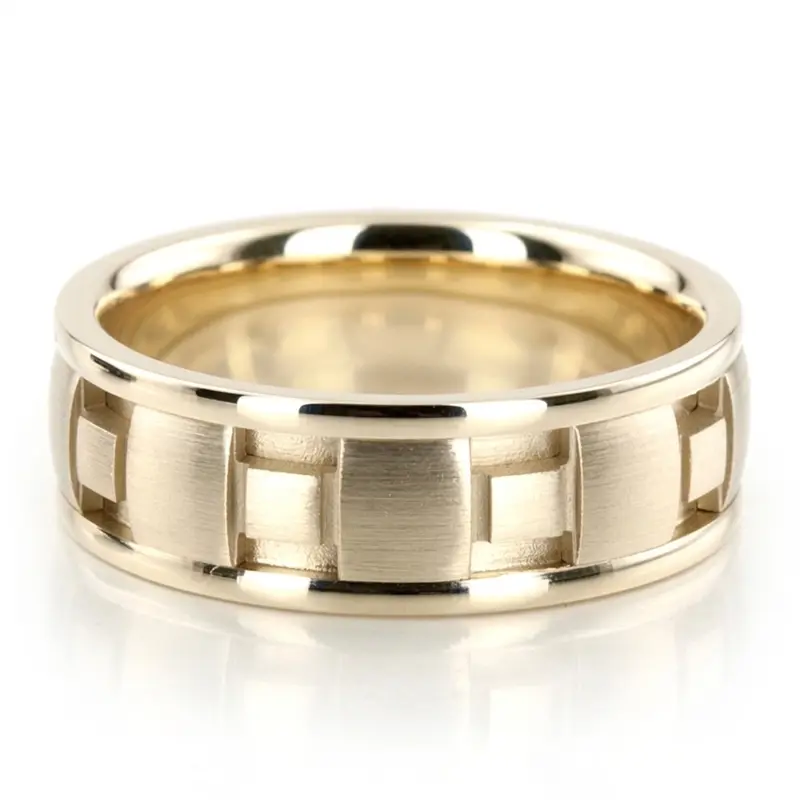 10K yellow gold 7.5mm. high polish square-design-wedding-band - alternate view 2