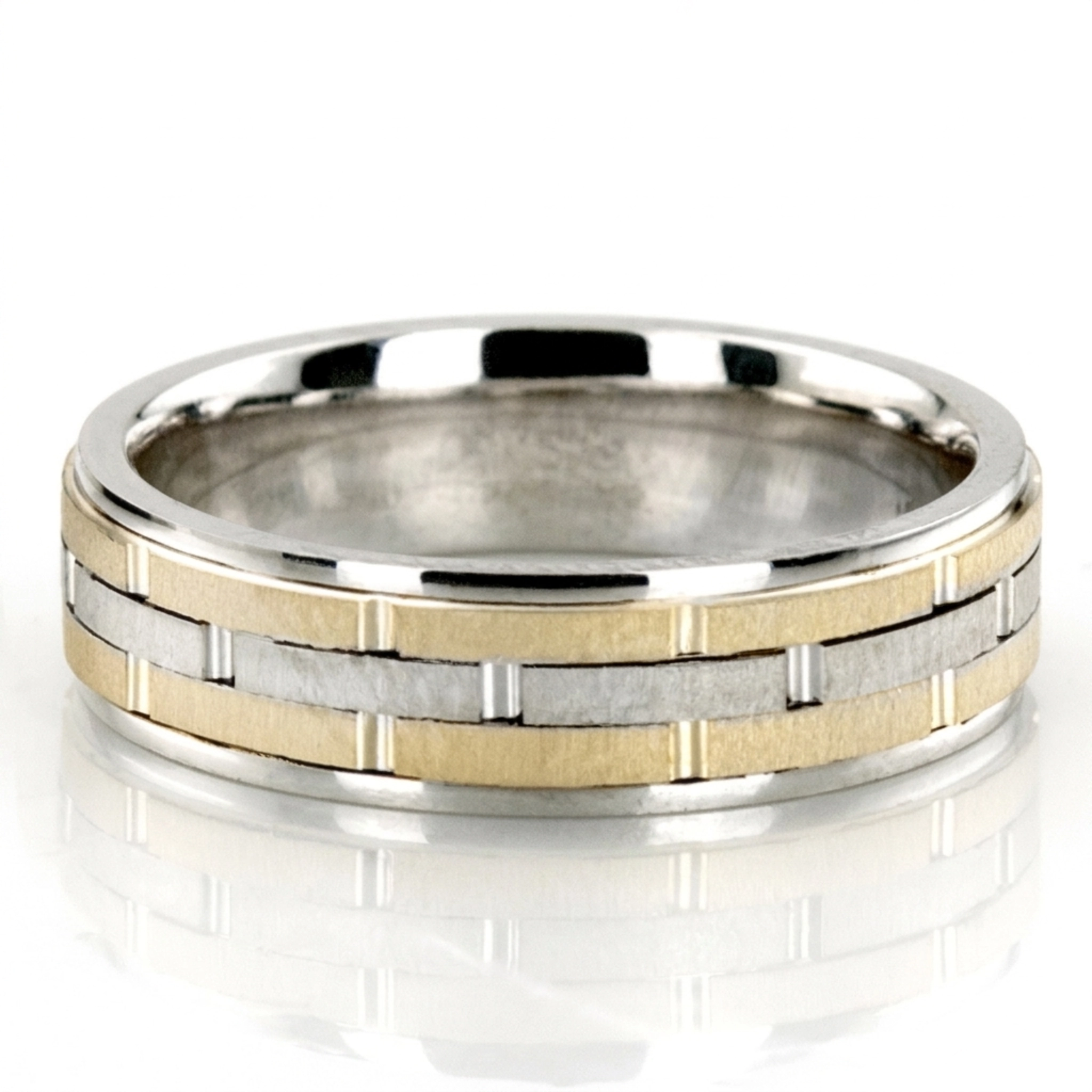 10K w-y-w-y-w gold 6mm. cross satin hand-made-wedding-band - main view