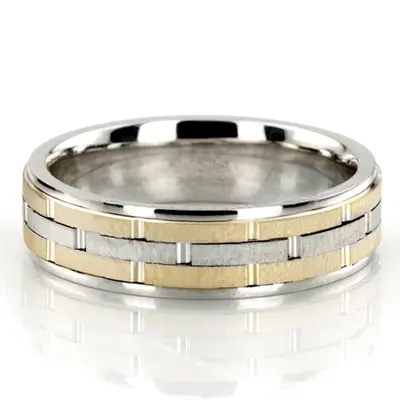 Grooved Two-Color Handcrafted Wedding Ring  - view 1 of 4