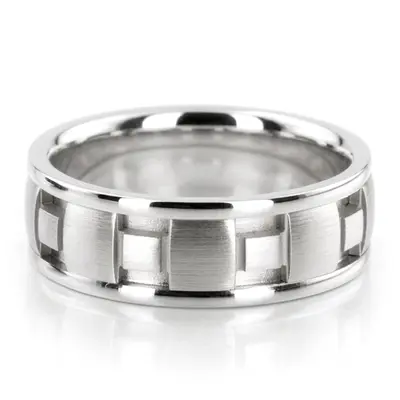 14K white gold 7.5mm. high polish square-design-wedding-band - main view thumbnail