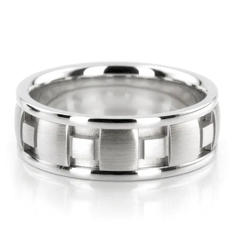10K white gold 7.5mm. high polish square-design-wedding-band - main view