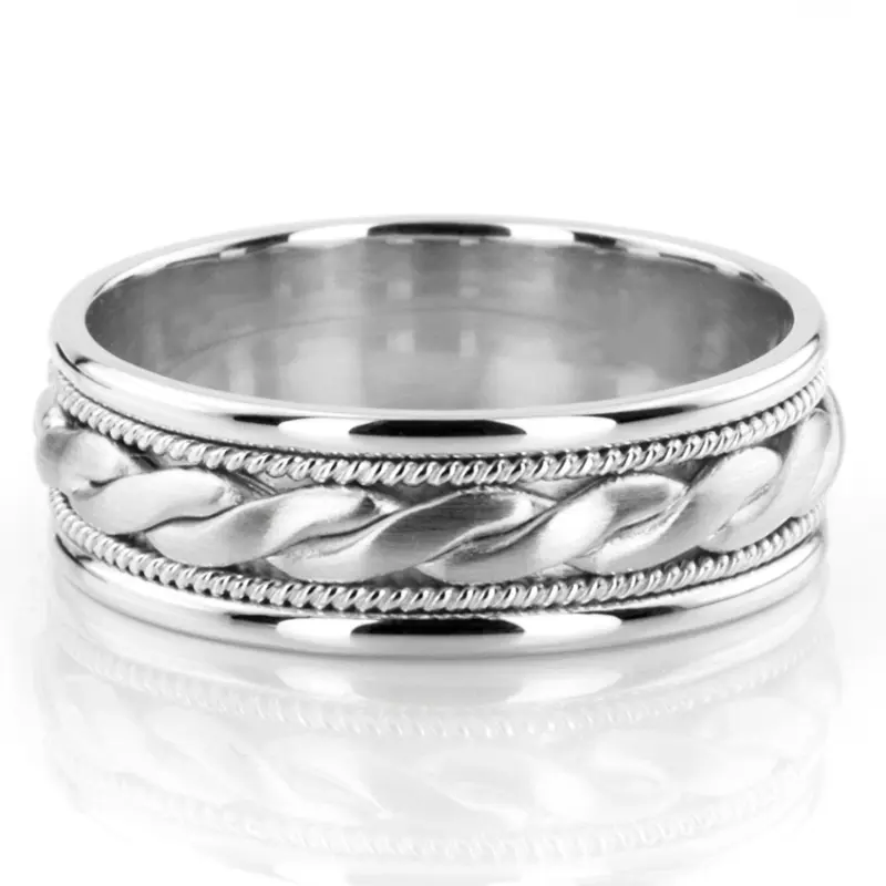 10K white gold 7mm. satin hand-made-wedding-ring - alternate view 2