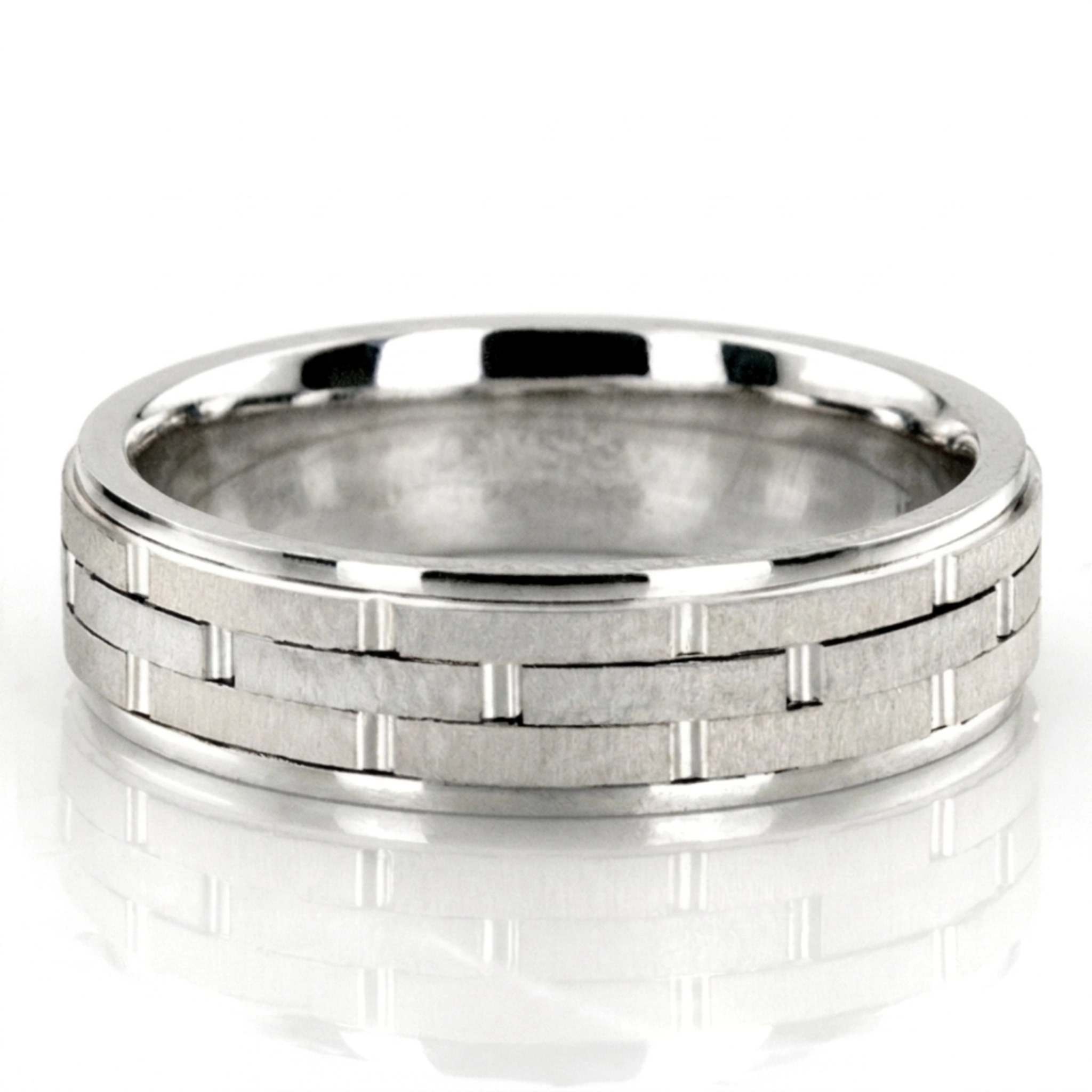 10K white gold 6mm. cross satin hand-made-wedding-band - alternate view 3