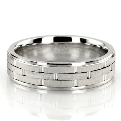 Grooved Two-Color Handcrafted Wedding Ring  - view 3 of 4