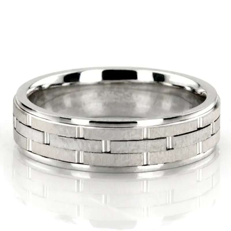 10K white gold 6mm. cross satin hand-made-wedding-band - alternate view 3