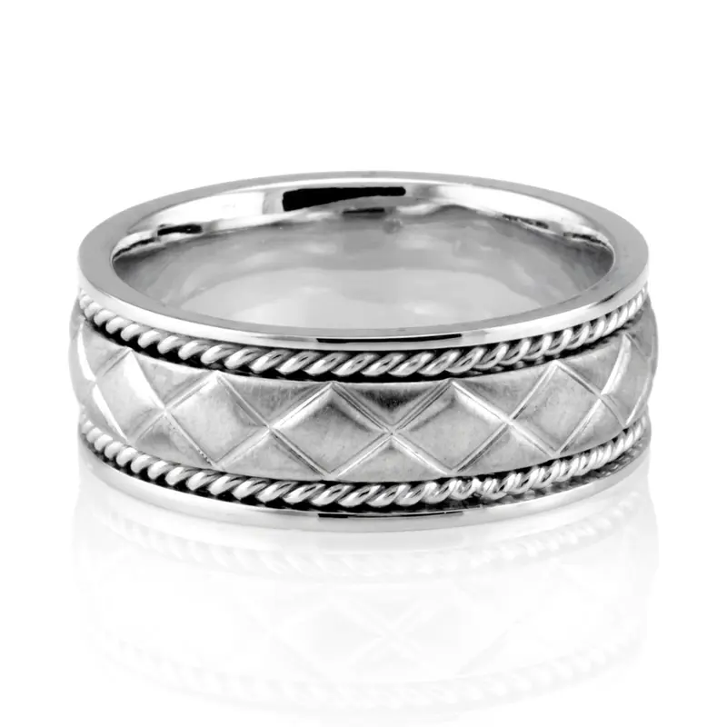 14K white gold 7mm. cross satin hand-made-wedding-band - alternate view 2