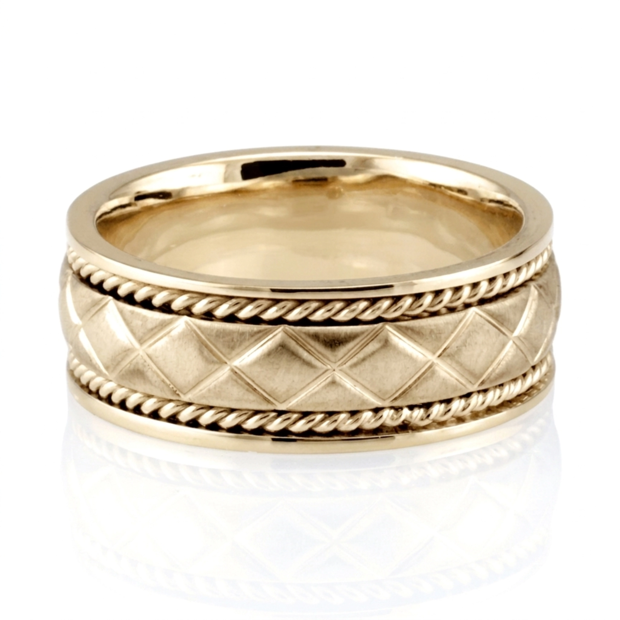 10K yellow gold 7mm. cross satin hand-made-wedding-band - alternate view 3