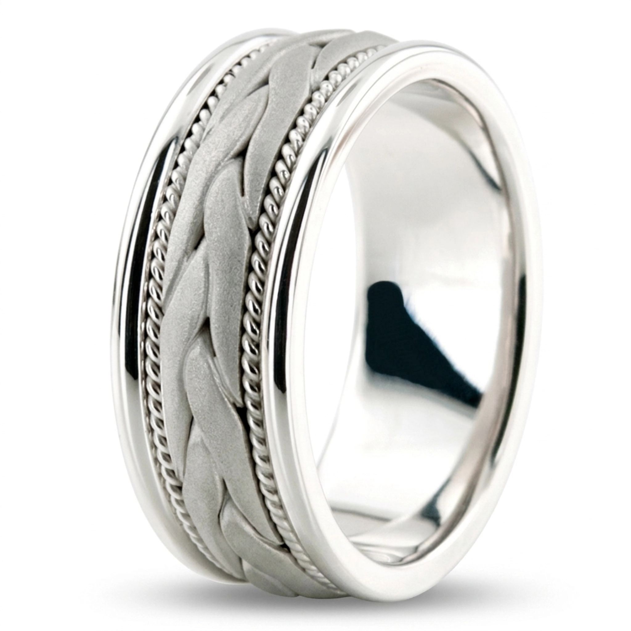 10K white gold 8mm. sand blast hand-made-wedding-band - main view