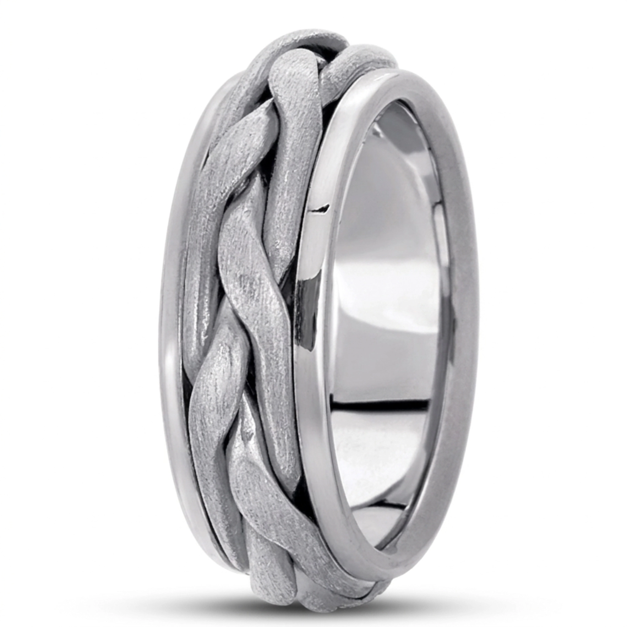 10K white gold 8.5mm. satin hand-made-woven-wedding-band - alternate view 2