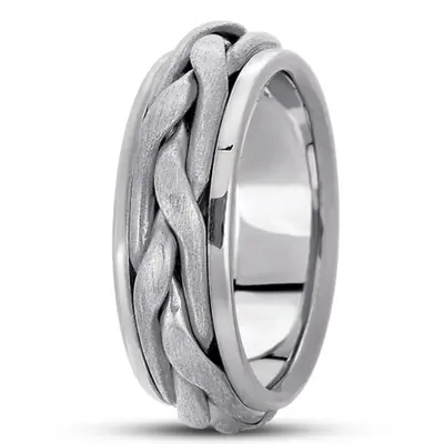 10K white gold 8.5mm. satin hand-made-woven-wedding-band - alternate view 2 thumbnail