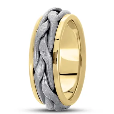 10K yellow-white-yellow gold 8.5mm. satin hand-made-woven-wedding-band - alternate view 3 thumbnail