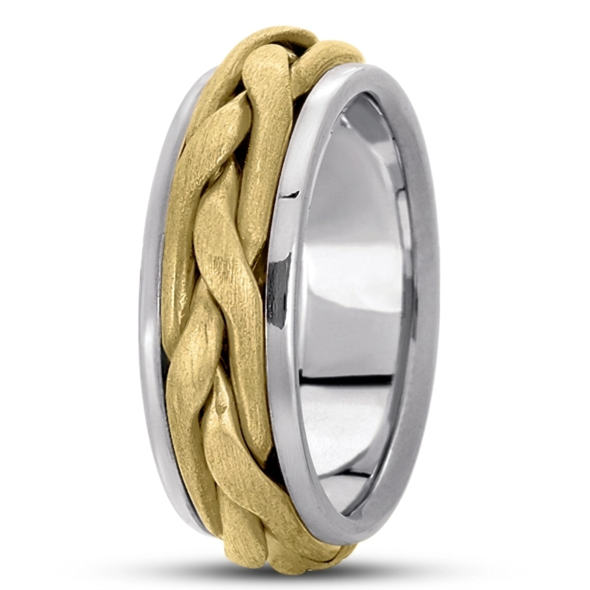 10K white-yellow-white gold 8.5mm. satin hand-made-woven-wedding-band - alternate view 4