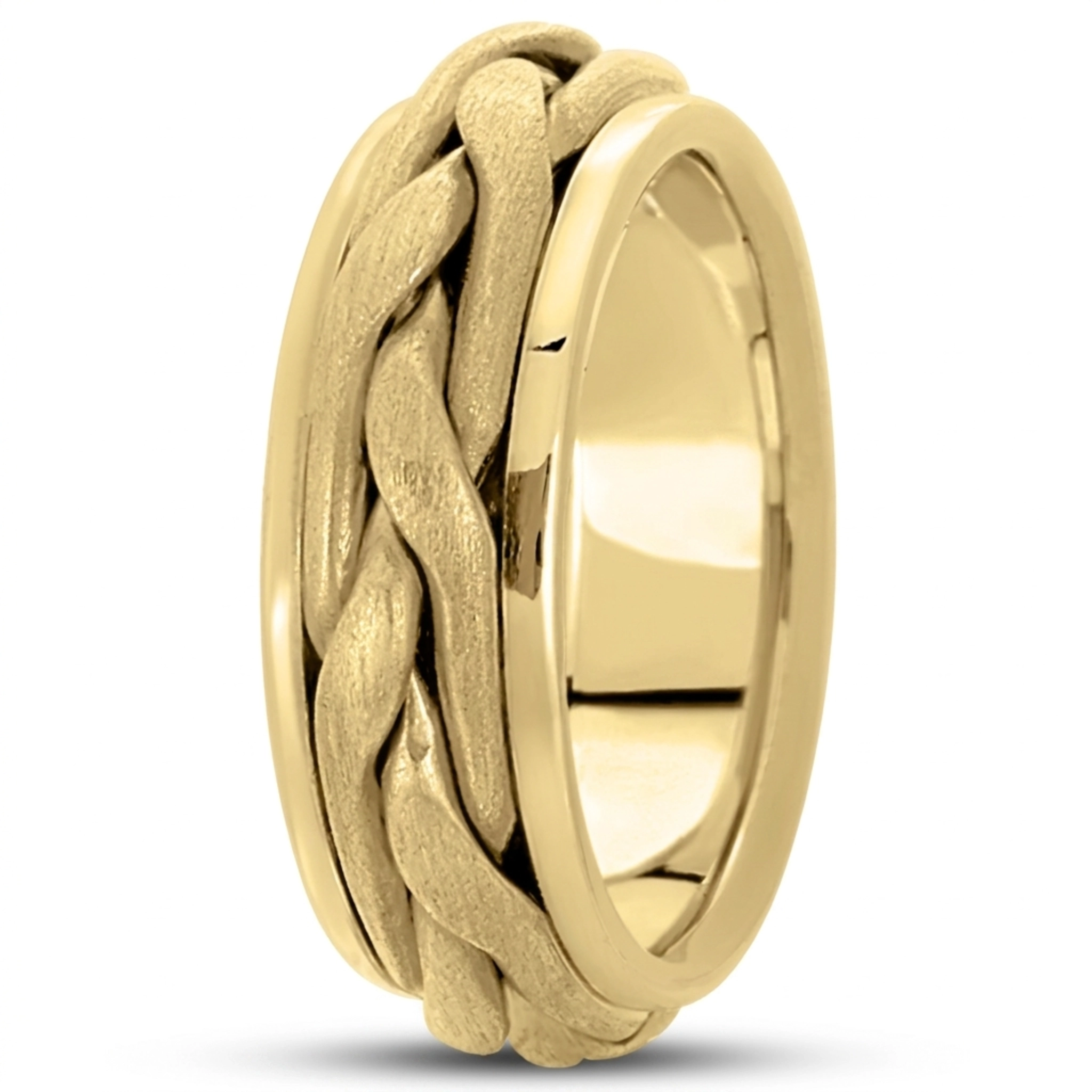 10K yellow gold 8.5mm. satin hand-made-woven-wedding-band - main view