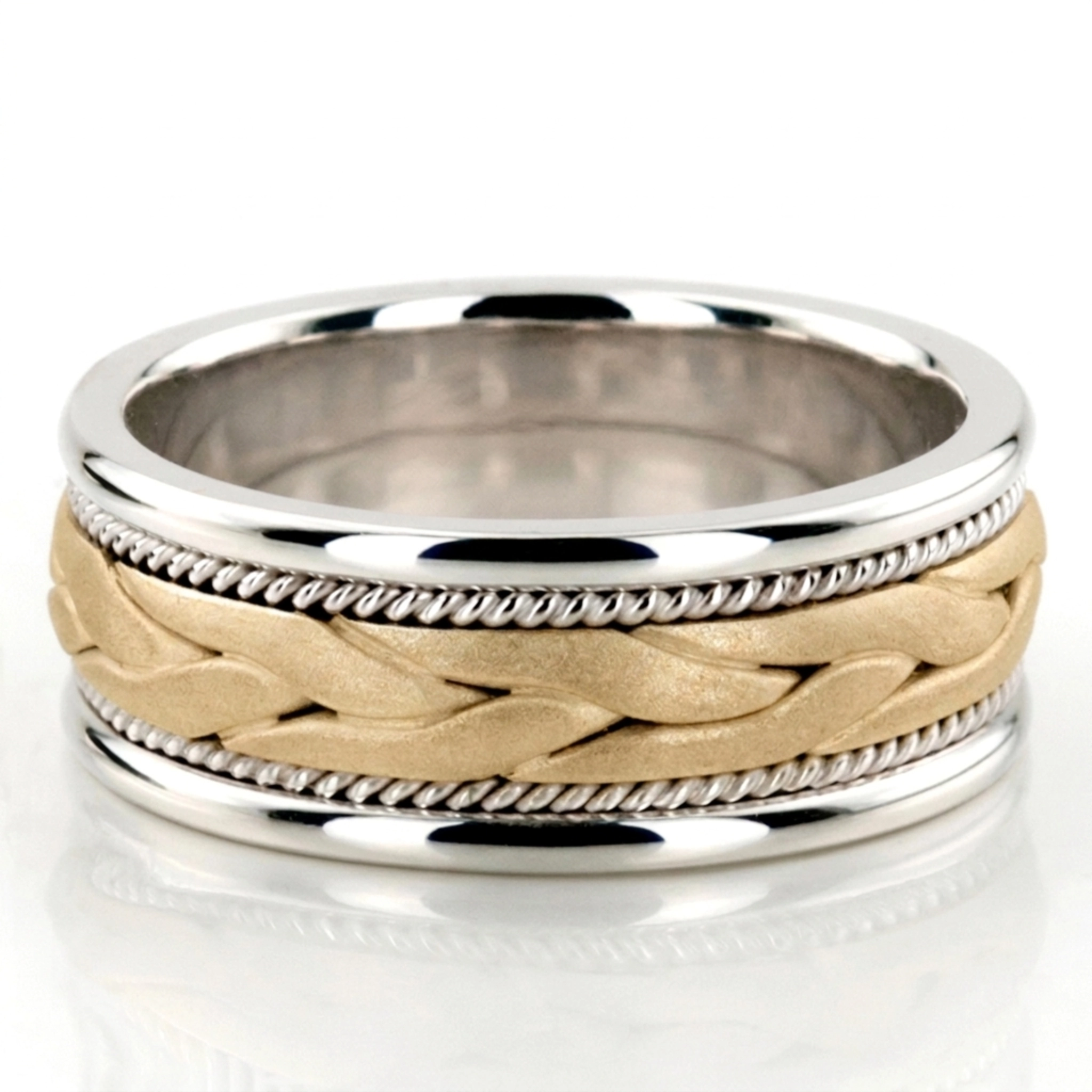 10K white-yellow-white gold 8mm. sand blast hand-made-wedding-band - alternate view 2