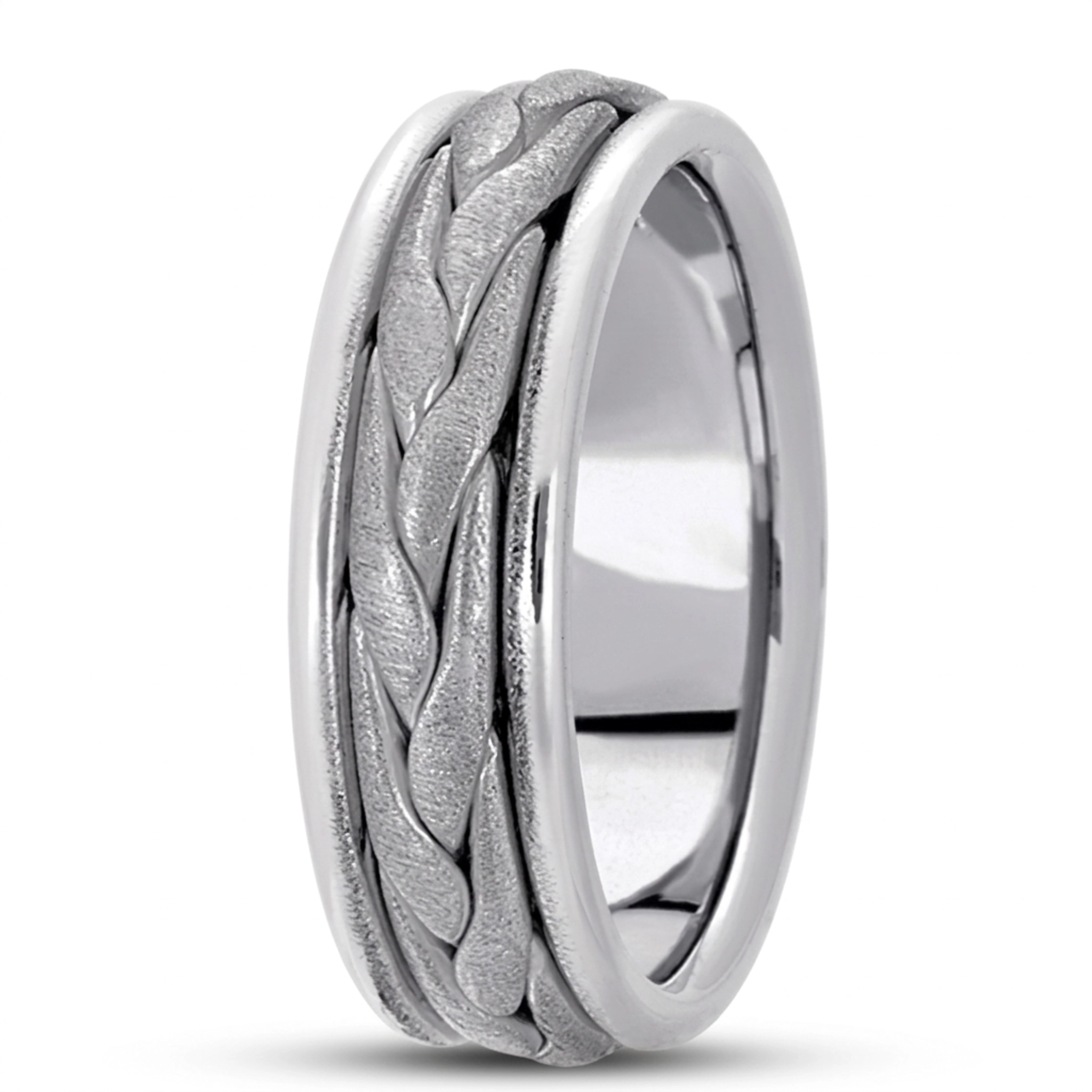 10K white gold 7mm. satin hand-made-woven-wedding-band - alternate view 2