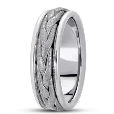 10K white gold 7mm. satin hand-made-woven-wedding-band - alternate view 2 thumbnail