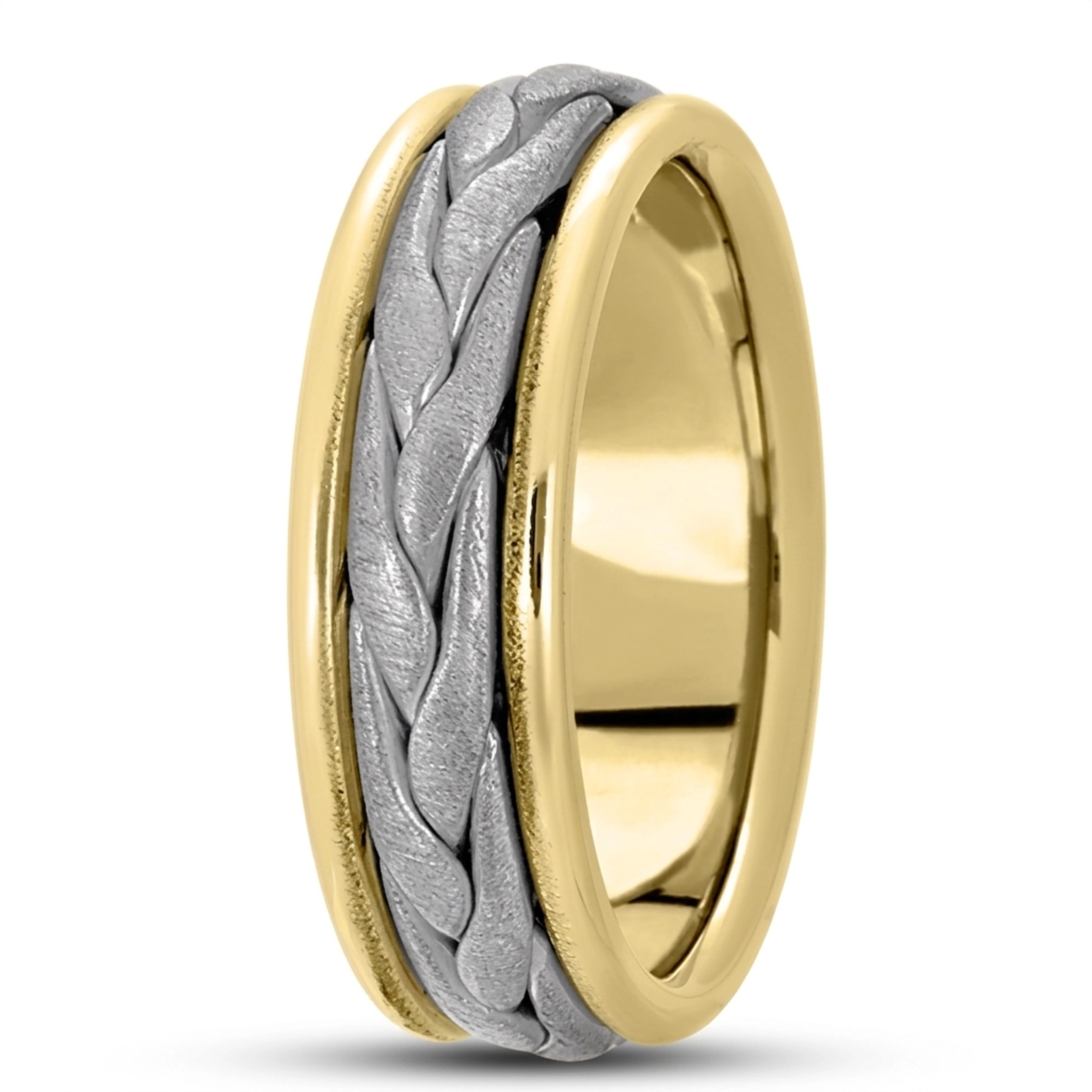 10K yellow-white-yellow gold 7mm. satin hand-made-woven-wedding-band - alternate view 4